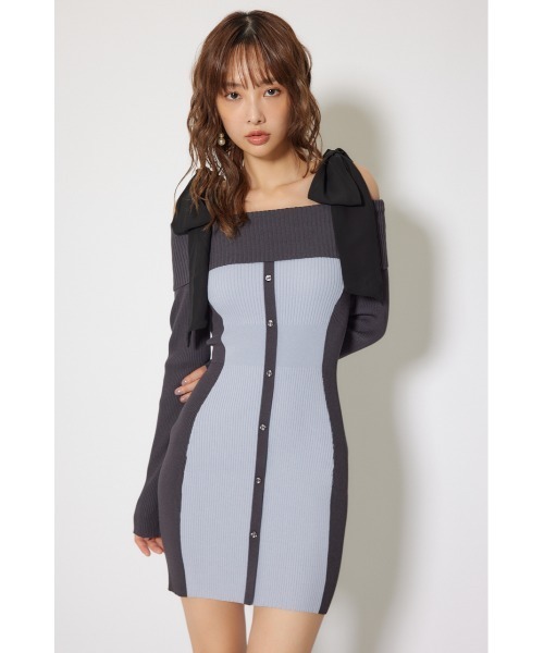 rienda(リエンダ)の「バイカラーオフショルリボンニットミニワンピース 秋服 冬服(ワンピース・レディース・ベージュ/ブルー/レッド・FREE)」の6枚目の写真