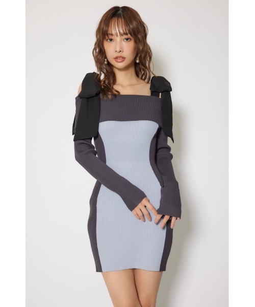 rienda(リエンダ)の「バイカラーオフショルリボンニットミニワンピース 秋服 冬服(ワンピース・レディース・ベージュ/ブルー/レッド・FREE)」の11枚目の写真
