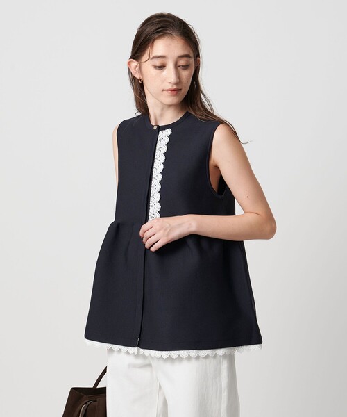 セール】レース ペプラム ニットベスト ‐ウォッシャブル‐（ニット