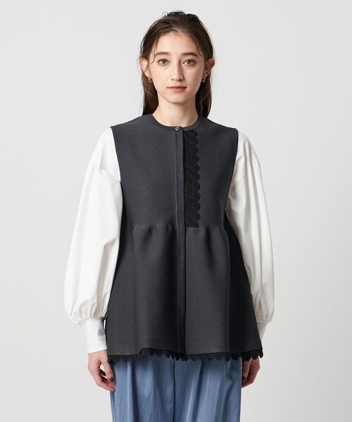 セール】レース ペプラム ニットベスト ‐ウォッシャブル‐（ニット