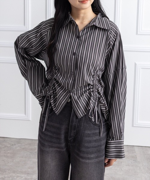 CLEAR BASIC（クリアベーシック）の「ダブルドロスト長袖シャツ[オフィスカジュアル 着回し抜群 大人]≪AW新作≫（シャツ/ブラウス・レディース・グレー/アイボリー/キャメル・F）」の3枚目の写真