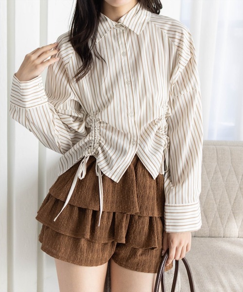 CLEAR BASIC（クリアベーシック）の「ダブルドロスト長袖シャツ[オフィスカジュアル 着回し抜群 大人]≪AW新作≫（シャツ/ブラウス・レディース・グレー/アイボリー/キャメル・F）」の2枚目の写真