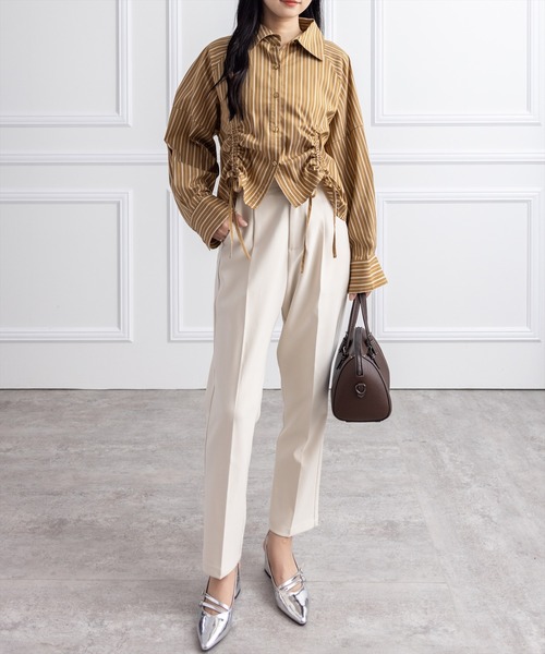 CLEAR BASIC（クリアベーシック）の「ダブルドロスト長袖シャツ[オフィスカジュアル 着回し抜群 大人]≪AW新作≫（シャツ/ブラウス・レディース・グレー/アイボリー/キャメル・F）」の16枚目の写真