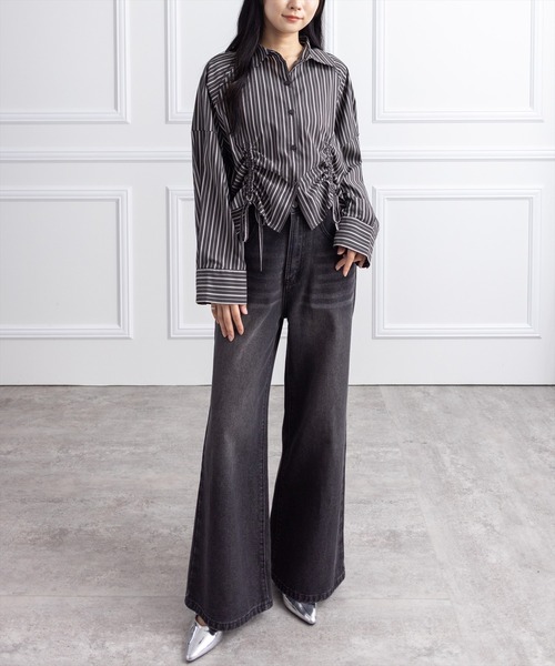 CLEAR BASIC（クリアベーシック）の「ダブルドロスト長袖シャツ[オフィスカジュアル 着回し抜群 大人]≪AW新作≫（シャツ/ブラウス・レディース・グレー/アイボリー/キャメル・F）」の17枚目の写真