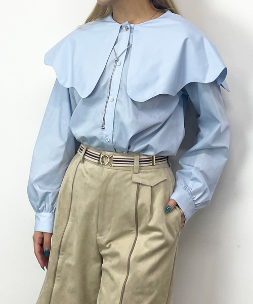 NICOLE CLUB(ニコル クラブ)の「ビッグカラーブラウス(シャツ/ブラウス・レディース・オフホワイト/サックスブルー/グリーン・MEDIUM)」の1枚目の写真