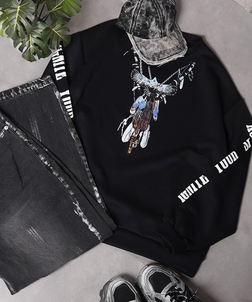 セール】アクセサリー プリント 袖ロゴ スウェット トレーナー