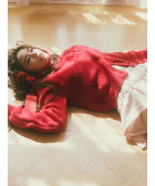 CALNAMUR(カルナムール)の「ニットエンブロイダリーカーディガン(ニット/セーター・レディース・レッド/ピンク/ブラック・FREE)」の5枚目の写真