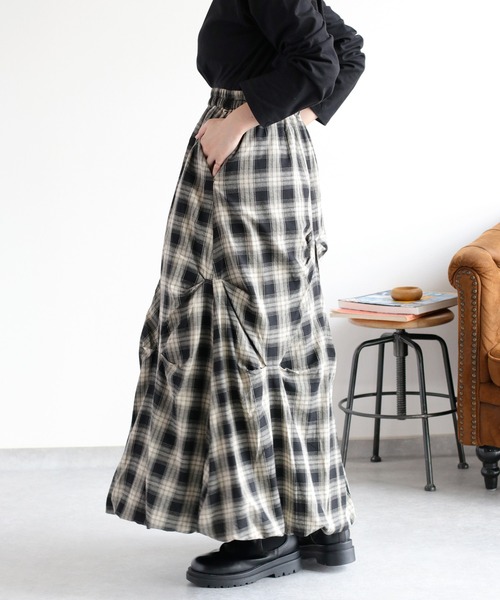 cepo（セポ）の「〈セットアップ対応〉バルーンタックチェックスカート（スカート・レディース・ブラック系/イエロー系・M）」の11枚目の写真