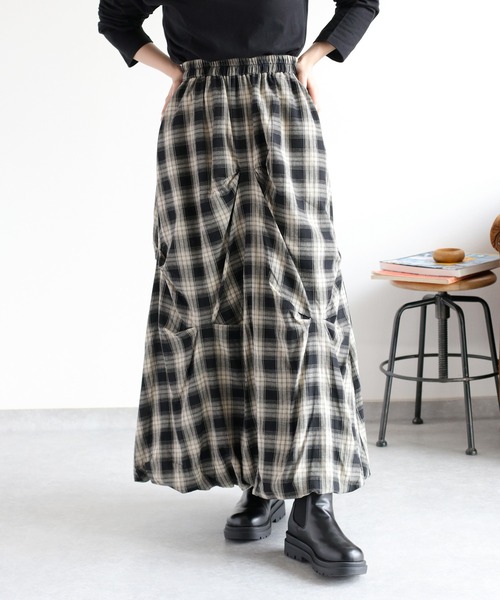 cepo（セポ）の「〈セットアップ対応〉バルーンタックチェックスカート（スカート・レディース・ブラック系/イエロー系・M）」の10枚目の写真