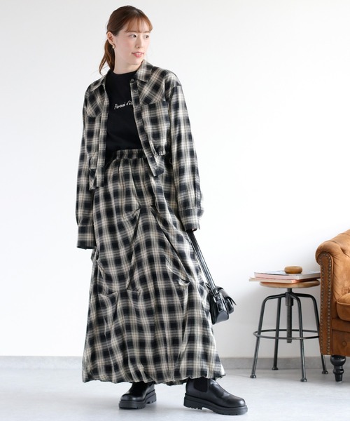 cepo（セポ）の「〈セットアップ対応〉バルーンタックチェックスカート（スカート・レディース・ブラック系/イエロー系・M）」の3枚目の写真