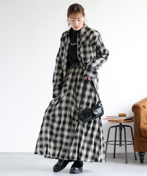 cepo（セポ）の「〈セットアップ対応〉バルーンタックチェックスカート（スカート・レディース・ブラック系/イエロー系・M）」の7枚目の写真