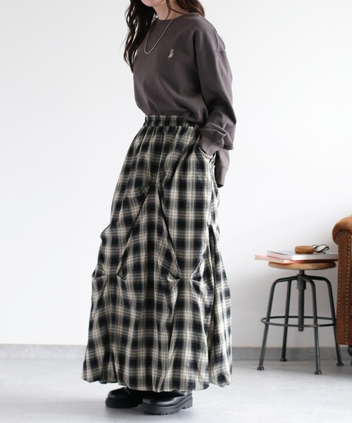 cepo（セポ）の「〈セットアップ対応〉バルーンタックチェックスカート（スカート・レディース・ブラック系/イエロー系・M）」の9枚目の写真