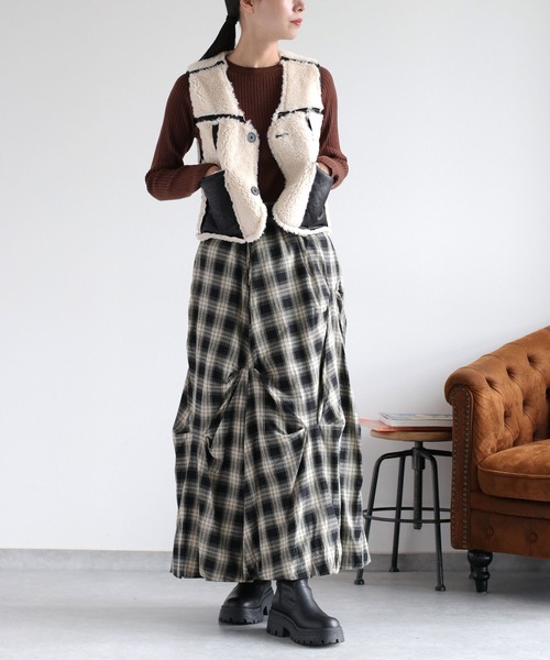 セール】〈セットアップ対応〉バルーンタックチェックスカート