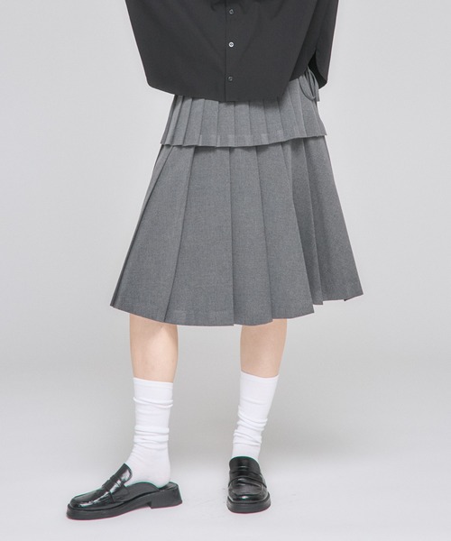 Nora Lily elle(ノラリリーエル)の「【Nora Lily】「elle」Middle Length Pleated Skirt(スカート・レディース・ネイビー/グレー/ブラック・FREE)」の3枚目の写真