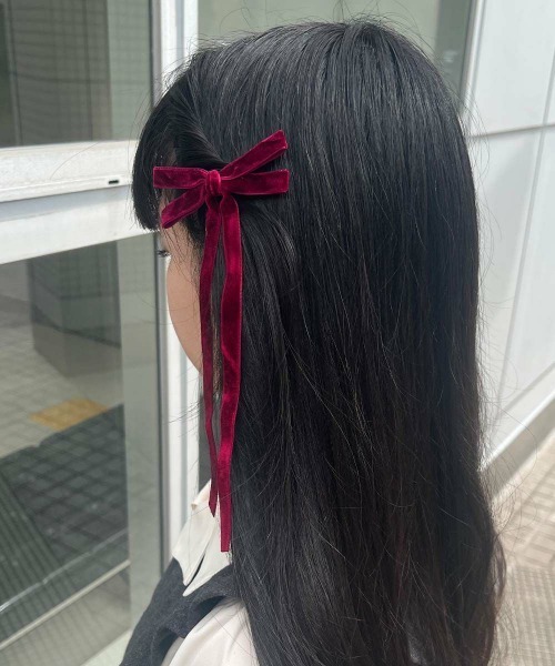 F i.n.t(フィント)の「ロングベロアリボンヘアクリップセット(バレッタ/ヘアクリップ・レディース・ライトピンク/レッド/ブラック・FREE)」の7枚目の写真