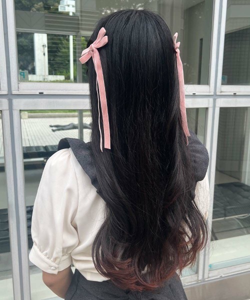 F i.n.t(フィント)の「ロングベロアリボンヘアクリップセット(バレッタ/ヘアクリップ・レディース・ライトピンク/レッド/ブラック・FREE)」の5枚目の写真