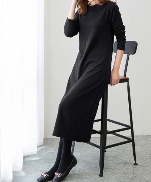maison de LATIR（メゾンドラティール）の「ラフに着られてお洒落に決まるシンプルワンピース（ワンピース・レディース・ダークブラウン/ネイビー/ブラック・L）」の4枚目の写真