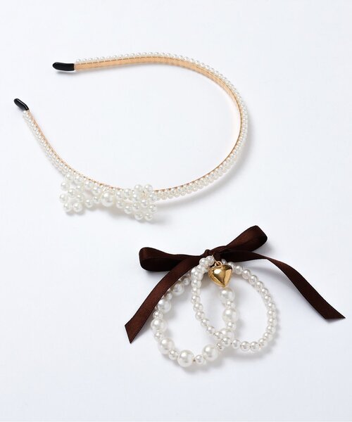 apres les cours（アプレレクール）の「リボン付きパールブレスレット（ブレスレット・キッズ・ブラウン・FREE）」の2枚目の写真