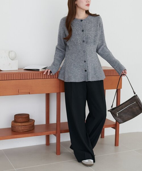 ネップリブ前開きペプラムプルオーバー（ニット/セーター）｜DISCOAT