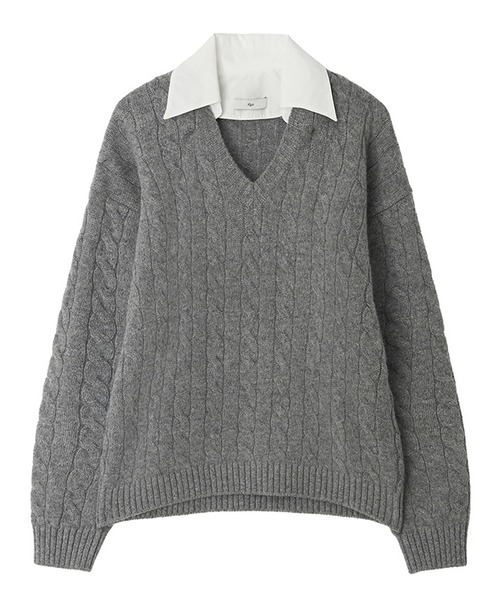 Kijun(キジュン)の「【NYLON JP 1月号 掲載】Kijun/キジュン Shirt Collar V-Neck Knit メリノウール ケーブル編み 襟付きニット 冬服(ニット/セーター・レディース・ネイビー/ミックスグレー・S/M)」の21枚目の写真