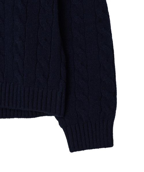 Kijun(キジュン)の「【NYLON JP 1月号 掲載】Kijun/キジュン Shirt Collar V-Neck Knit メリノウール ケーブル編み 襟付きニット 冬服(ニット/セーター・レディース・ネイビー/ミックスグレー・S/M)」の4枚目の写真