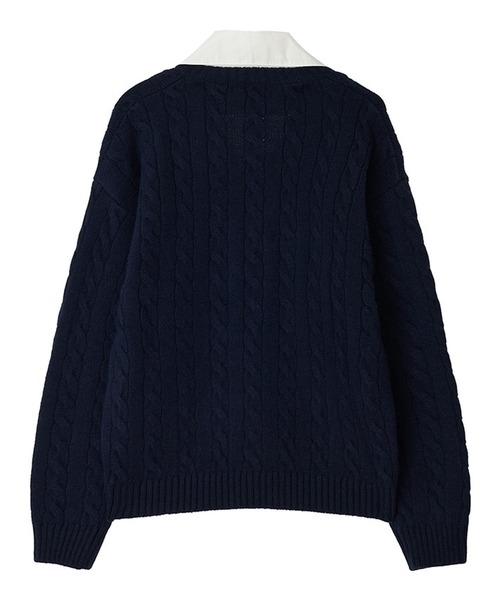 Kijun(キジュン)の「【NYLON JP 1月号 掲載】Kijun/キジュン Shirt Collar V-Neck Knit メリノウール ケーブル編み 襟付きニット 冬服(ニット/セーター・レディース・ネイビー/ミックスグレー・S/M)」の11枚目の写真