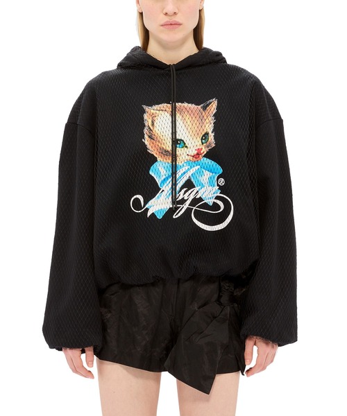 MSGM（エムエスジーエム）の「MSGM「CUTE KITTY」 チュールラップパーカー（パーカー・レディース・ブラック・S）」の2枚目の写真