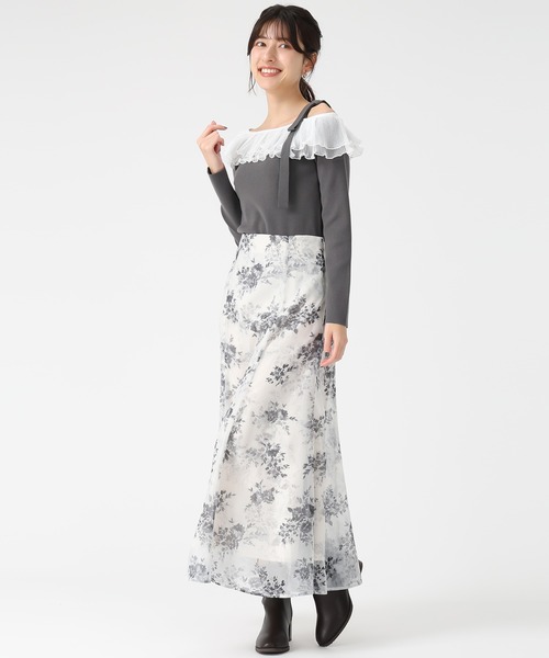 31 Sons de mode（トランテアン　ソン　ドゥ　モード）の「2025秋冬新作 シアーフラワープリントスカート（スカート・レディース・ブラック/ピンク・S/M）」の6枚目の写真