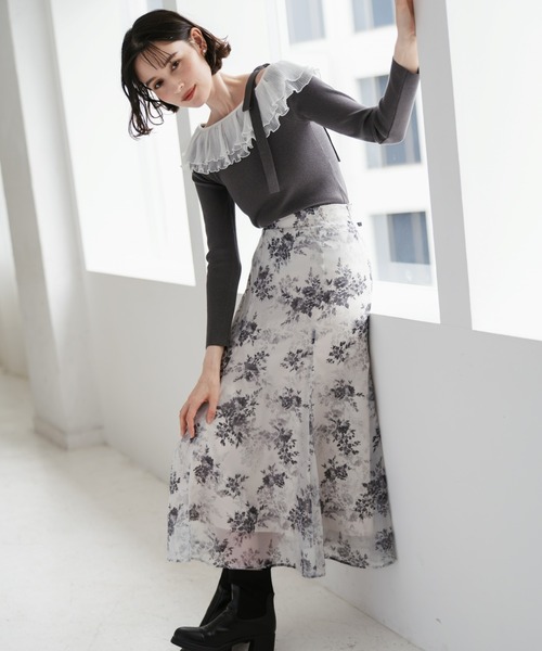 31 Sons de mode（トランテアン　ソン　ドゥ　モード）の「2025秋冬新作 シアーフラワープリントスカート（スカート・レディース・ブラック/ピンク・S/M）」の18枚目の写真