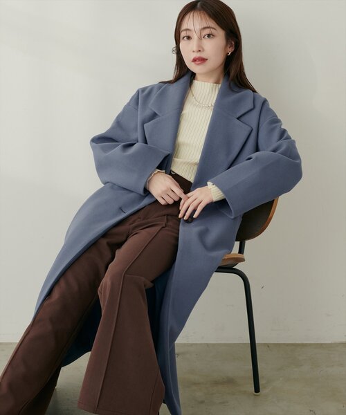 natural couture（ナチュラルクチュール）の「ニットモッサ袖タックチェスターコート（チェスターコート・レディース・ブラウン/キャメル/ブルー/ブラック/アイボリー・FREE）」の4枚目の写真