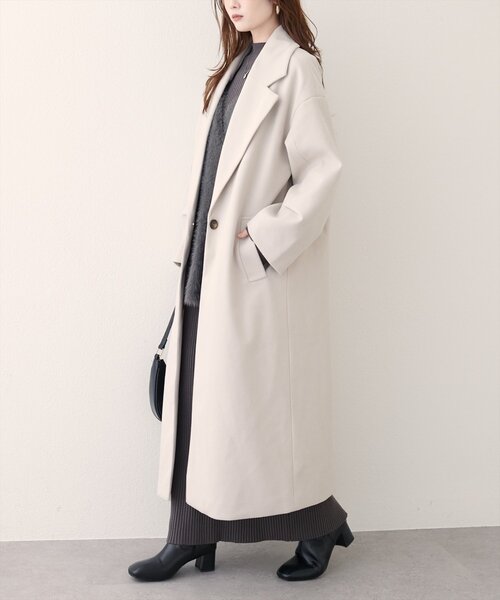 ニットモッサ袖タックチェスターコート（チェスターコート）｜natural