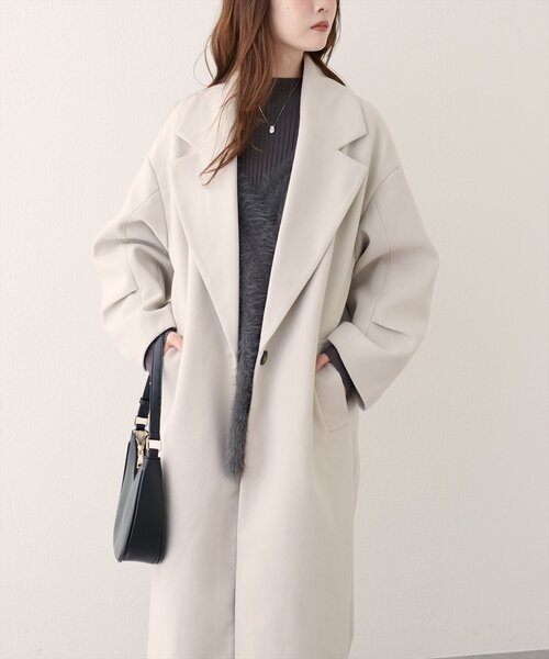 natural couture（ナチュラルクチュール）の「ニットモッサ袖タックチェスターコート（チェスターコート・レディース・ブラウン/キャメル/ブルー/ブラック/アイボリー・FREE）」の6枚目の写真