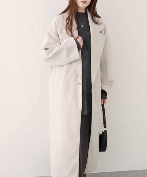 natural couture（ナチュラルクチュール）の「ニットモッサ袖タックチェスターコート（チェスターコート・レディース・ブラウン/キャメル/ブルー/ブラック/アイボリー・FREE）」の7枚目の写真