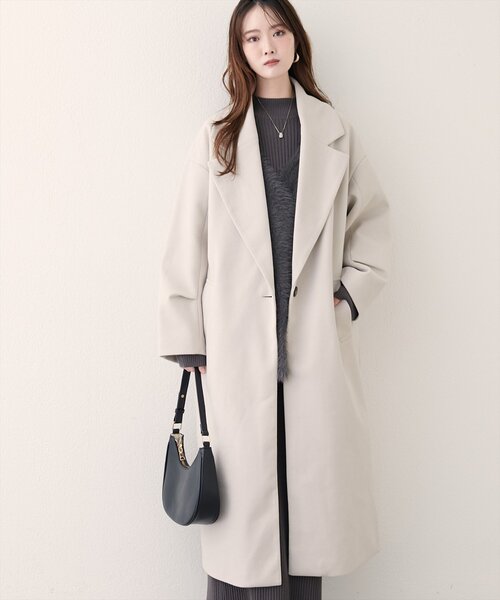 natural couture（ナチュラルクチュール）の「ニットモッサ袖タックチェスターコート（チェスターコート・レディース・ブラウン/キャメル/ブルー/ブラック/アイボリー・FREE）」の8枚目の写真