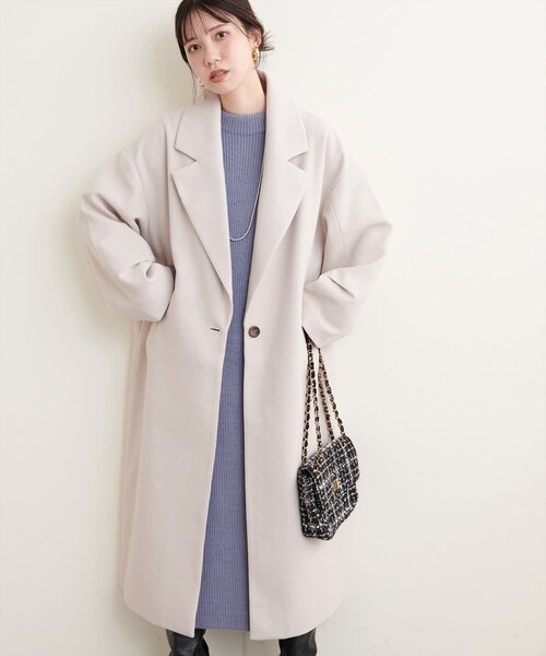 natural couture（ナチュラルクチュール）の「ニットモッサ袖タックチェスターコート（チェスターコート・レディース・ブラウン/キャメル/ブルー/ブラック/アイボリー・FREE）」の12枚目の写真