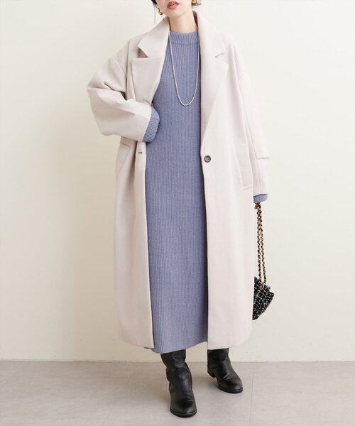 natural couture（ナチュラルクチュール）の「ニットモッサ袖タックチェスターコート（チェスターコート・レディース・ブラウン/キャメル/ブルー/ブラック/アイボリー・FREE）」の13枚目の写真