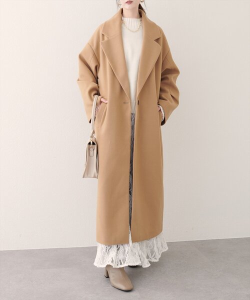 セール】ニットモッサ袖タックチェスターコート（チェスターコート