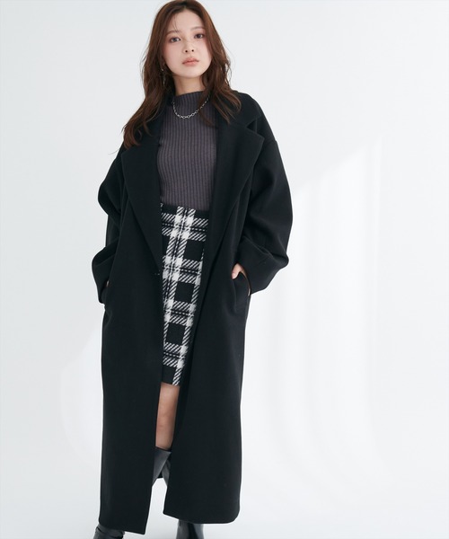 natural couture（ナチュラルクチュール）の「ニットモッサ袖タックチェスターコート（チェスターコート・レディース・ブラウン/キャメル/ブルー/ブラック/アイボリー・FREE）」の3枚目の写真