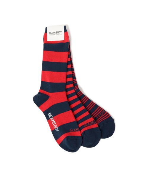 BEAMS BOY(ビームスボーイ)の「テレコ ボーダー 3/2(ソックス/靴下・レディース・ブルー/イエロー/レッド/ピンク・ONE SIZE)」の4枚目の写真
