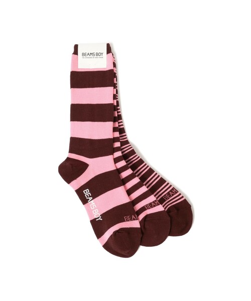 BEAMS BOY(ビームスボーイ)の「テレコ ボーダー 3/2(ソックス/靴下・レディース・ブルー/イエロー/レッド/ピンク・ONE SIZE)」の1枚目の写真