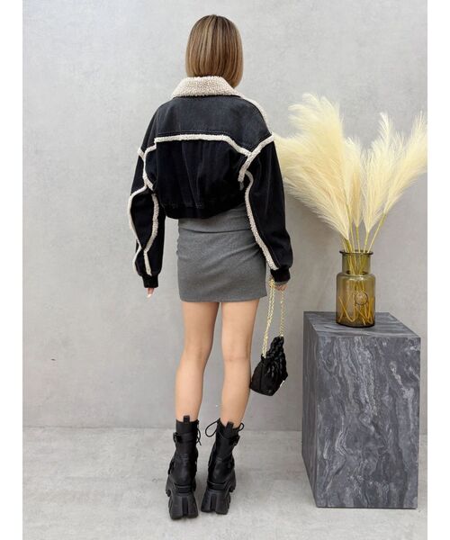 EVRIS（エヴリス）の「デニムボアブルゾン【セットアップ着用可能】（ブルゾン・レディース・インディゴブルー/ブラック・FREE）」の6枚目の写真