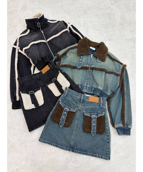 EVRIS（エヴリス）の「デニムボアブルゾン【セットアップ着用可能】（ブルゾン・レディース・インディゴブルー/ブラック・FREE）」の9枚目の写真