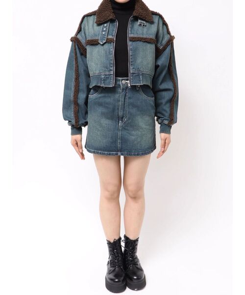 EVRIS（エヴリス）の「デニムボアブルゾン【セットアップ着用可能】（ブルゾン・レディース・インディゴブルー/ブラック・FREE）」の18枚目の写真
