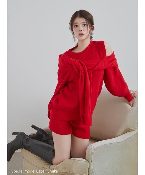 SNIDEL（スナイデル）の「畦ニットショートパンツ（その他パンツ・レディース・アイボリー/グレー/レッド・F）」の4枚目の写真