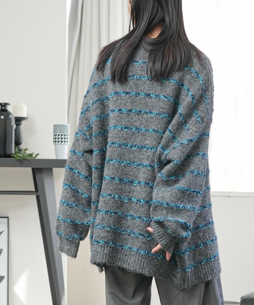 mili an deni(ミリアンデニ)の「オーバーサイズボーダーニットカーディガン(カーディガン/ボレロ・レディース・チャコールグレー/ブラウン/アイボリー・M)」の10枚目の写真