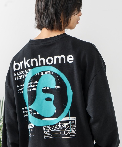 brknhome（ブロークンホーム）の「【BRKNHOME/ブロークンホーム】スプレープリント スウェットトレーナー（スウェット・メンズ・ブラック/杢グレー・MEDIUM/LARGE）」の2枚目の写真