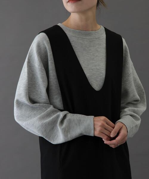 FORK&SPOON（フォークアンドスプーン）の「FORK&SPOON　ダブルフェイスクルーネックニット（ニット/セーター・レディース・グレー系その他/オフホワイト/ブルー・1）」の2枚目の写真