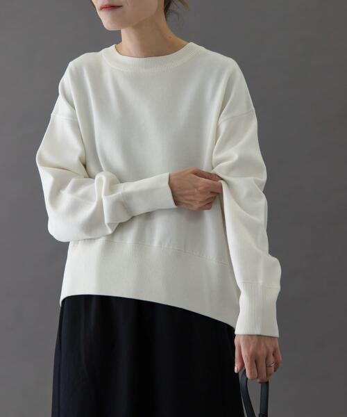 FORK&SPOON(フォークアンドスプーン)の「FORK&SPOON ダブルフェイスクルーネックニット(ニット/セーター・レディース・グレー系その他/オフホワイト/ブルー・1)」の4枚目の写真