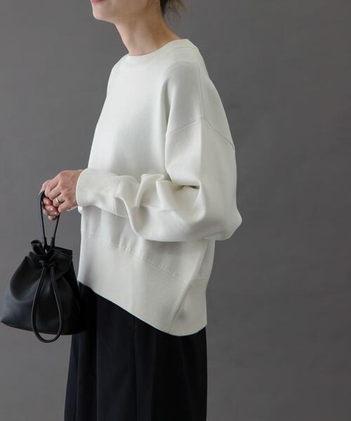 FORK&SPOON(フォークアンドスプーン)の「FORK&SPOON ダブルフェイスクルーネックニット(ニット/セーター・レディース・グレー系その他/オフホワイト/ブルー・1)」の5枚目の写真