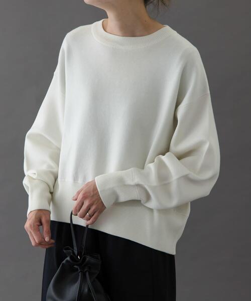 FORK&SPOON(フォークアンドスプーン)の「FORK&SPOON ダブルフェイスクルーネックニット(ニット/セーター・レディース・グレー系その他/オフホワイト/ブルー・1)」の8枚目の写真